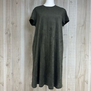 J. McLaughlin Moleskin Faux Suede Dress Olive Cap Sleeve Pockets Large